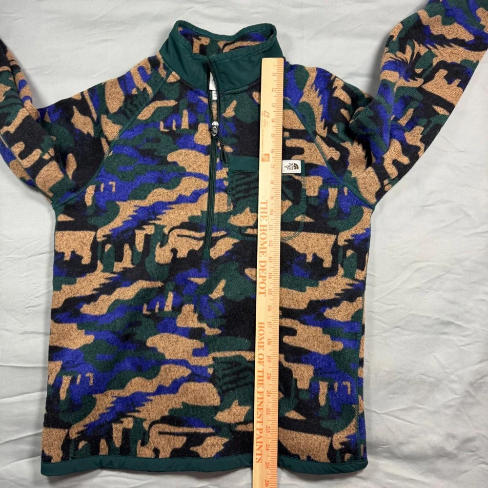 North Face Fleece Men's S Gordon Lyons Print 1/4 Zip Pullover Camo Green Blue